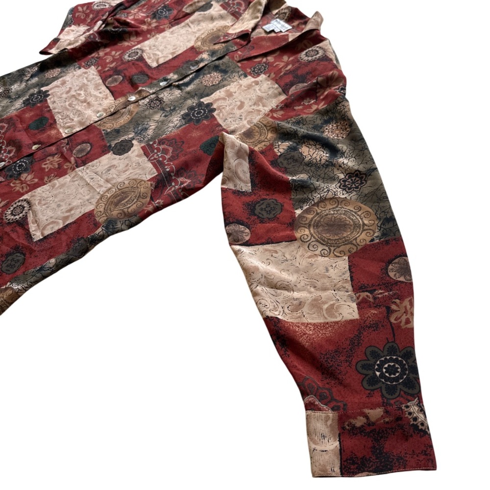 Patchwork Print Button Down Shirt Long Sleeve Boh… - image 3